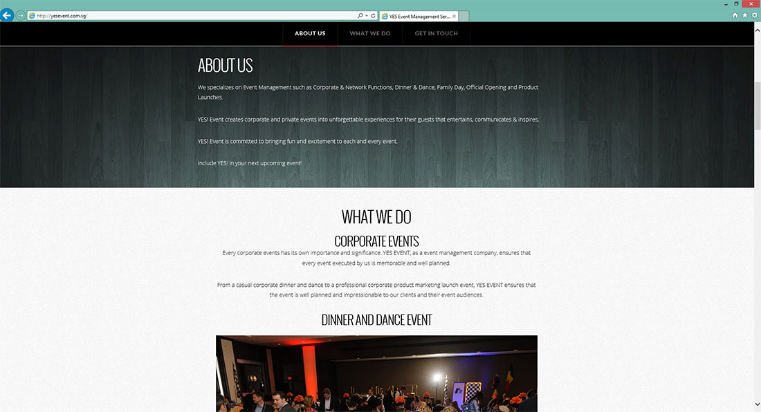 yes event management web design by ratherrandom about us preview