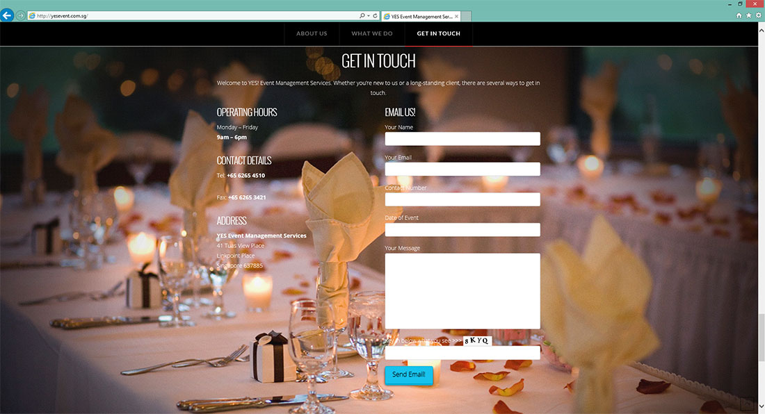 yes event management web design by ratherrandom get in touch preview